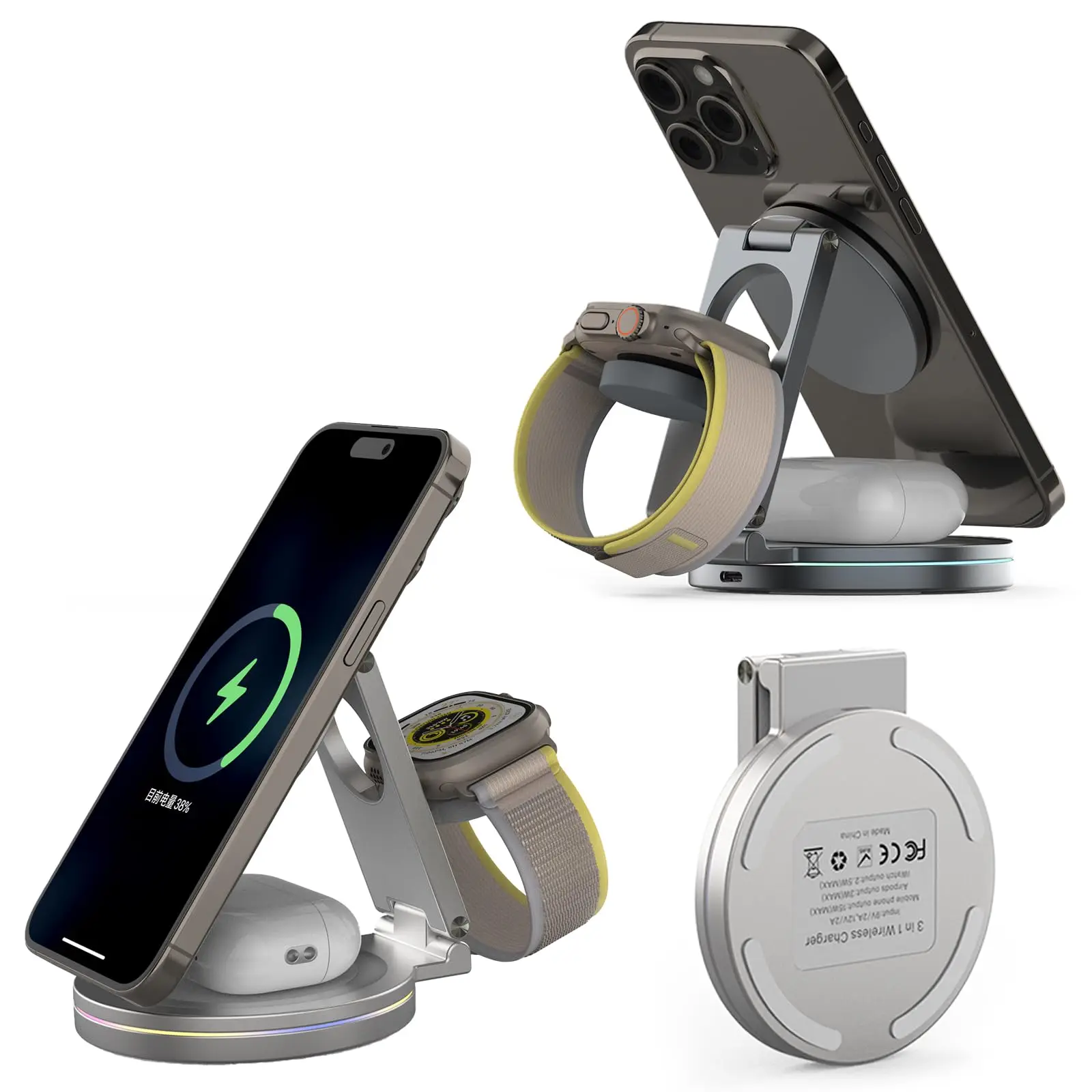 Wireless Charger 3 In 1 - Pengisi Daya Nirkabel Magnetik 3-in-1 yang
