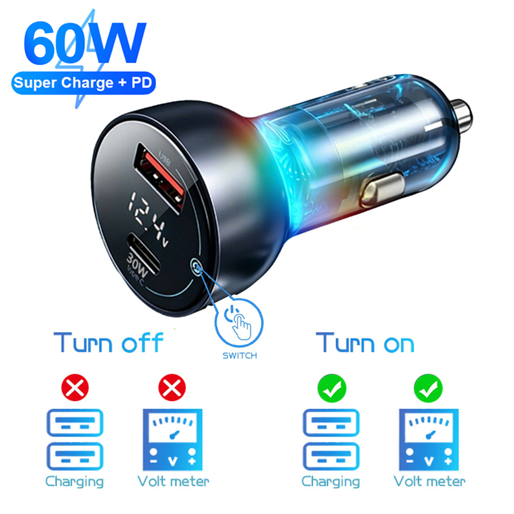 Type C Multiport Adapter - Pengisi Daya Mobil Digital 60W PD+QC3.0