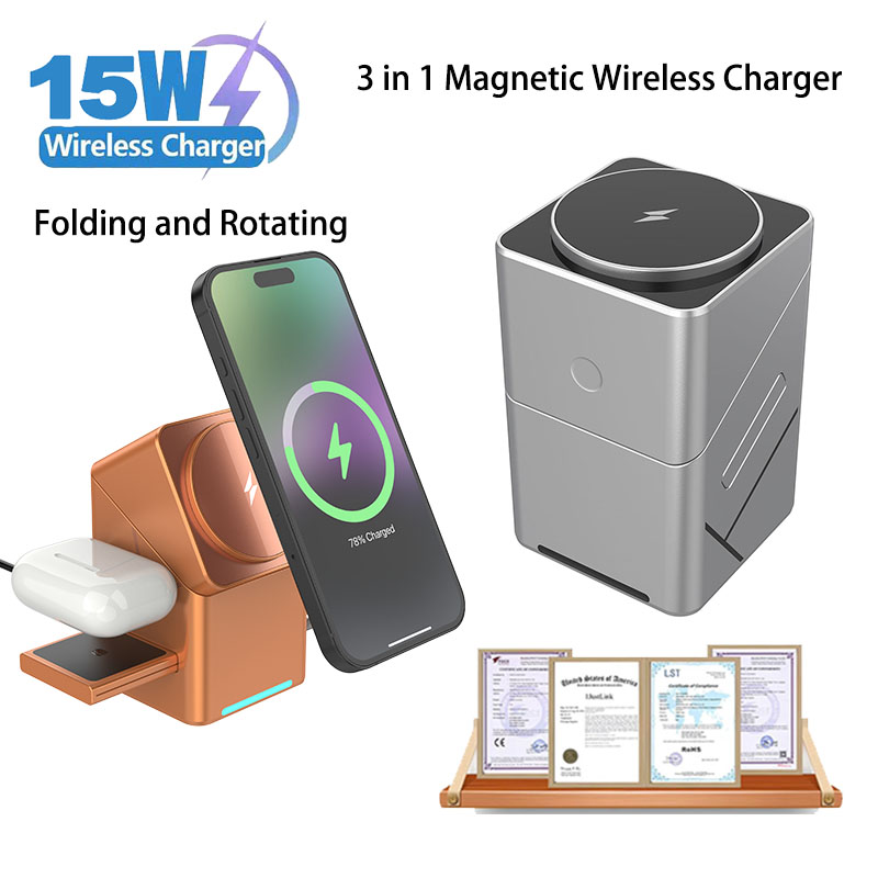 Wireless Charger 3 In 1 - Stasiun Pengisian Daya Nirkabel Cepat Qi2