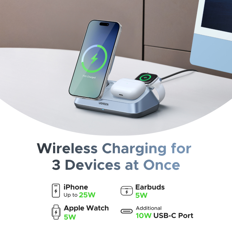 UGREEN Qi2 25W MAX Pengisi Day - Wireless Charger 3 In 1 ulasan dan harga